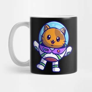 Cute Astronaut Cat Floating On Space Cartoon Mug